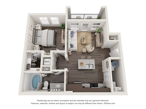 a 1 bedroom floorplan is shown in this illustration